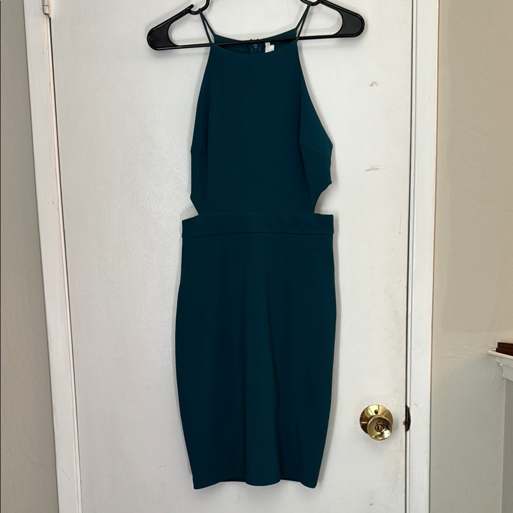 ASTR Elegant Teal Sleeveless Side Cutout Dress
